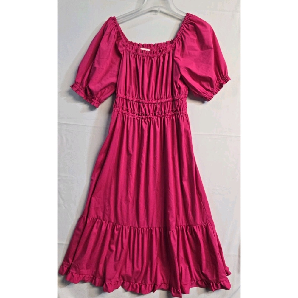 Indigo Rose Women's Pink Ruffle Fit & Flare Short Sleeve Midi Dress Size M Smock